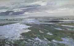 Wetland landscape by Errol Stephen Boyley, oil on board, sold Apr 2024
