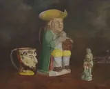 Still life of Toby jug by Vernon Spencelayh, 1949, oil on canvas, sold Apr 2024