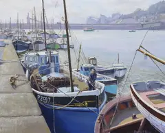 Modern British by Denys Law, oil on board, sold Apr 2024