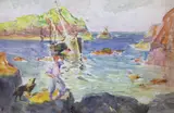 Figure and dog on rocks by William Christian Symons, watercolour, offered Apr 2024