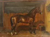 Study of a bay horse in a stable by K. M. Nadler, oil on board, sold Apr 2024