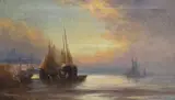 Sunset fishing, Luggers by William Langley, oil on canvas, offered Apr 2024