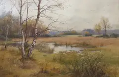 Landscape with birch trees by Charles Edward Wilson, 1889, watercolour, sold Apr 2024