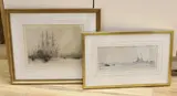 HMS Renown leaving Portsmouth by William Lionel Wyllie, pencil, sold Apr 2024