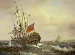 Early 19th century naval frigate by Jean Laurent, oil on board, sold Apr 2024
