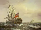 Early 19th century naval frigate by Jean Laurent, oil on board, sold Apr 2024