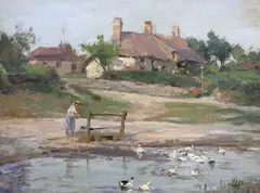 Impressionist by James Aumonier, oil on board, sold Apr 2024