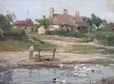 Impressionist by James Aumonier, oil on board, sold Apr 2024