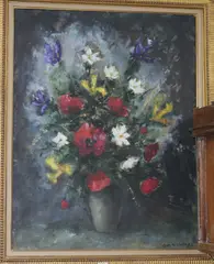 Les Iris Jaunes by Jacques Michel G. Dunoyer, oil on canvas, sold Apr 2024