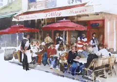 Paris café by Alan Hepburn, watercolour, sold Apr 2024