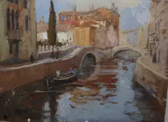 Venetian canal scene by Eleanore Hunter, watercolour, sold Apr 2024
