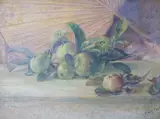 Still life of apples by Mary Payne, oil on canvas, sold Apr 2024