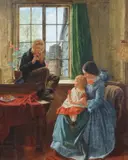 Mother and children in an interior by Charles Rossiter, oil on canvas, sold Apr 2024