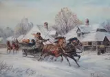 Troika scene by Władysław Chmieliński, oil on canvas, sold Apr 2024