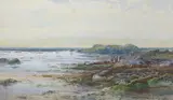 Oyster gatherers by Albert Pollitt, 1902, watercolour, sold Apr 2024