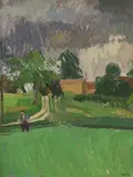 French rural landscape by Annabel Gosling, oil on board, sold Apr 2024
