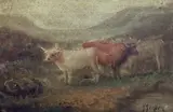 Highland cattle in a landscape by George Gregory, oil on canvas, sold Apr 2024