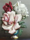 Roses in a blue Sevres vase by Irene Klestova, oil on board, sold Apr 2024