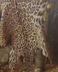 Still life of a leopard skin by Orlando Greenwood, oil on canvas, sold Apr 2024