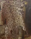 Still life of a leopard skin by Orlando Greenwood, oil on canvas, sold Apr 2024