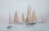 Fishing boats at sea by Ernest Stuart, watercolour, sold Apr 2024