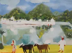 Indian floating palace by Christopher Corr, watercolour, sold Apr 2024
