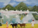 Indian floating palace by Christopher Corr, watercolour, sold Apr 2024