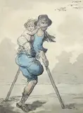 A cripple and child by Thomas Rowlandson, ink and watercolour on paper, sold Apr 2024
