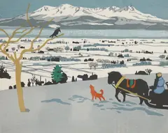 Winter landscape by Kitaoka Fumio, 1964, print, sold Apr 2024