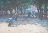 Petanque Collioure by John Mackie, pastel, sold Mar 2024