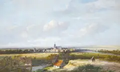 Dutch landscape with windmills and figures by Jan Evert Morel, oil on canvas, sold Mar 2024