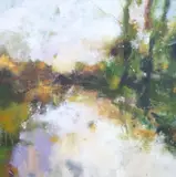 We sat by the pool and waited for night by Andy Waite, 2016, oil on canvas, sold Mar 2024