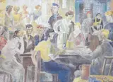 Figures in café by Elspeth Buchanan, mixed media, sold Mar 2024