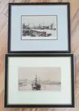 River boats and sailing ship by Harold Wyllie, etching, sold Mar 2024