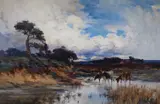Cattle in a river landscape by Joseph Milne, oil on canvas, sold Mar 2024