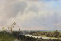 Figures in an open landscape by Jan Evert Morel, oil, sold Mar 2024