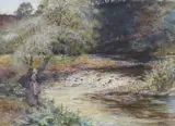 Woman beside a stream by James Millar Mackay, watercolour, offered Mar 2024