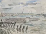 Shoreham Harbour by Peter Cumming, 1954, ink and watercolour, offered Mar 2024