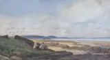 Figures on a beach by Herbert Moxon Cook, watercolour, sold Mar 2024