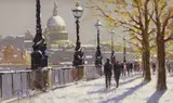 Snow, South Bank towards St. Paul by Peter Van Breda, oil on canvas, sold Mar 2024