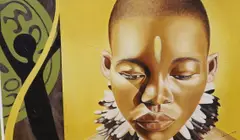 Stylised portrait of an African woman by Vanessa Gaye, oil on canvas, sold Mar 2024