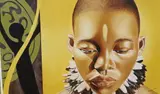 Stylised portrait of an African woman by Vanessa Gaye, oil on canvas, sold Mar 2024
