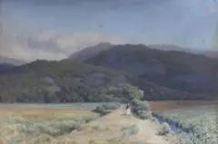 Mountainous landscape with figure by Herbert Moxon Cook, watercolour, offered Mar 2024