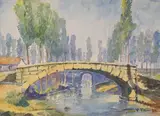 Bridge in parkland by James P. Power, 1928, watercolour, sold Mar 2024