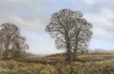Rural landscape with farm buildings by Peter Robinson, gouache, offered Mar 2024