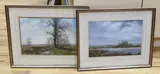 River landscape with birds in flight and rural landscape by Peter Robinson, watercolor, sold Mar 2024