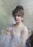 Beauty wearing a diaphanous gownoil on canvassigned and by Luigi Napoleone Grady, oil on canvas, sold Mar 2024