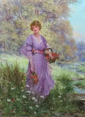 Gathering Harebells by Sydney Percy Kendrick, oil on canvas, sold Mar 2024