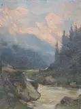 Mont Blanc from Chamonixoil on panelsigned by Gabriel Loppé, Oil on canvas, sold Mar 2024
