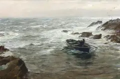St Anthony Point, Falmouth by Charles Napier Hemy, oil on board, sold Mar 2024